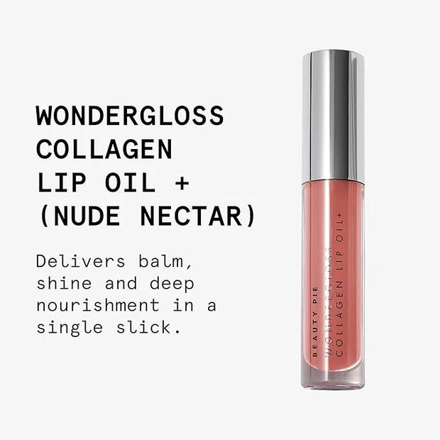 Beauty Pie Wondergloss Collagen Lip Oil + (Nude Nectar) – Hydrating, Plumping, Non-Sticky Gloss with Collagen AC Micro-Vec...