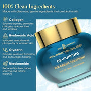 Hyaluronic Acid & Collagen De-Puffing Eye Cream - Reduces Under Eye Bags & Dark Circles, Hydrates - Dermatologist Tested, ...