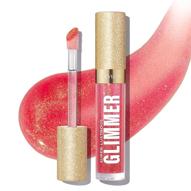 REVLON Super Lustrous Glimmer Gloss, Non-Sticky Lip Gloss, High-Shine Finish, Plant-Based Glitter, 007 Haute Honey, 0.13 f...