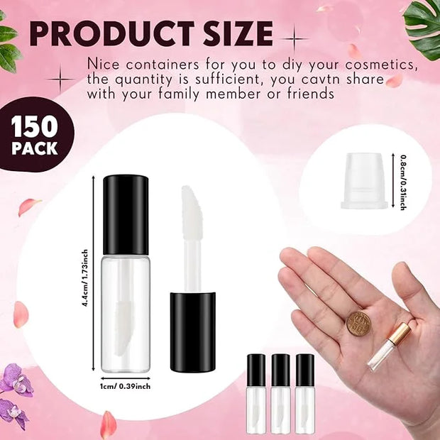 Jinei 150 Pcs Clear Empty Lip Balm Bottles 1.2ml Mini Lip Gloss Tubes, Refillable Containers Transparent Plastic Clear Lip...