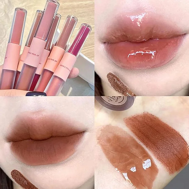 KWOLYKIM 2 In 1 Double Mirror And Matte Lip Gloss, Hydrating Lip Gloss with Essential oil, Liquid Shine Glossy Lip Tint, H...