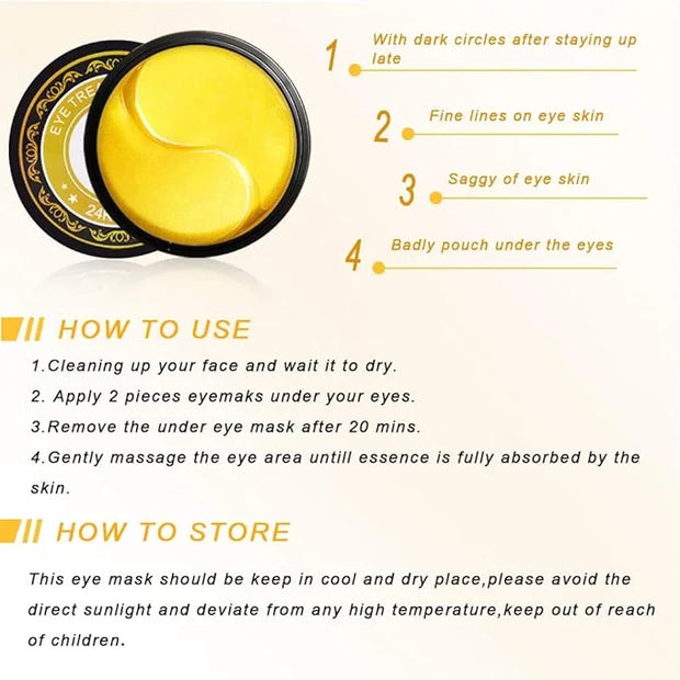 Golden Under Eye Patches (30 Pairs Eye Gels) - Golden Eye Mask with Amino Acid & Collagen - Rejuvenating Treatment for Dar...