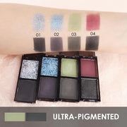 Green Black Two Color Matte Shimmer Glitter Eyeshadow,Bright High Pigment Eye Shadow Powder,Professional Long-Lasting Wate...