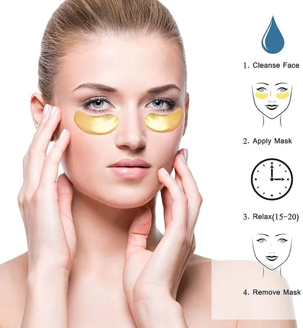 Gold Bio Collagen Crystal Mask Set - 5 Pairs Gold Eye Mask and 5 Pcs Gold Lip Mask, Anti Aging Eye and Lip Mask, - Product...