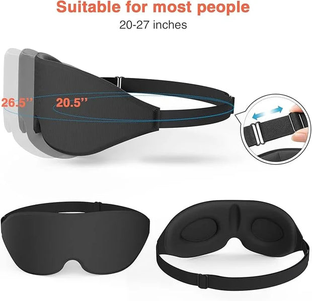 Sleep Eye Mask for Men Women 3D Contoured Cup, Concave Molded, Block Out Light, Molded Soft Comfort Eye Shade with Adjusta...