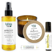 Apricot & Camellia Body Oil 4oz Wellness Self-Care Gift Set, 4 Pieces, Natural, Scented Coconut Soy Candle 4oz, Calendula ...