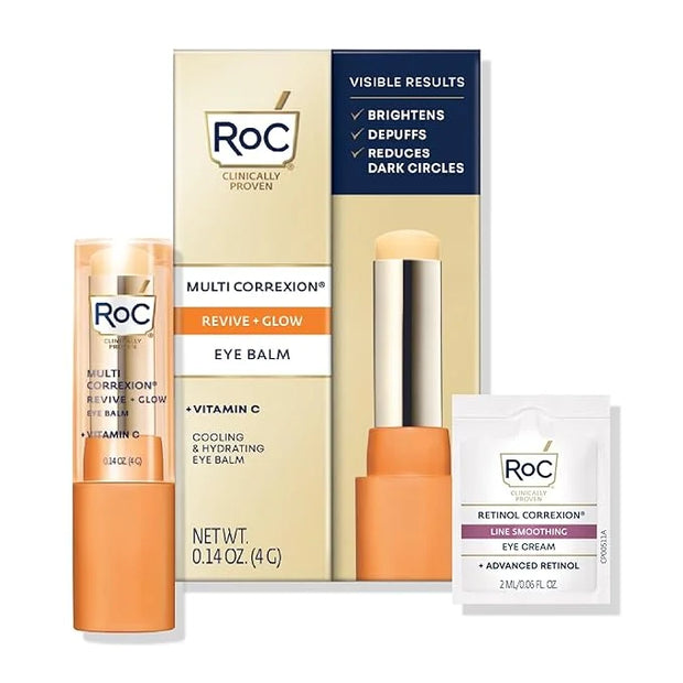 RoC Multi Correxion Revive + Glow Vitamin C Eye Balm (0.14 oz) with Retinol Eye Cream Packette - Product Image