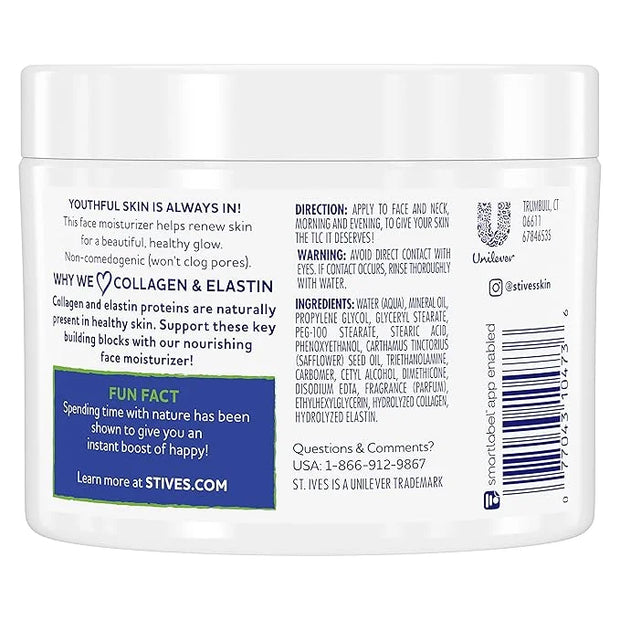 St. Ives Face Moisturizer Cream, Collagen and Elastin, Renewing Facial Moisturizer for Women, Paraben Free, Dermatologist ...