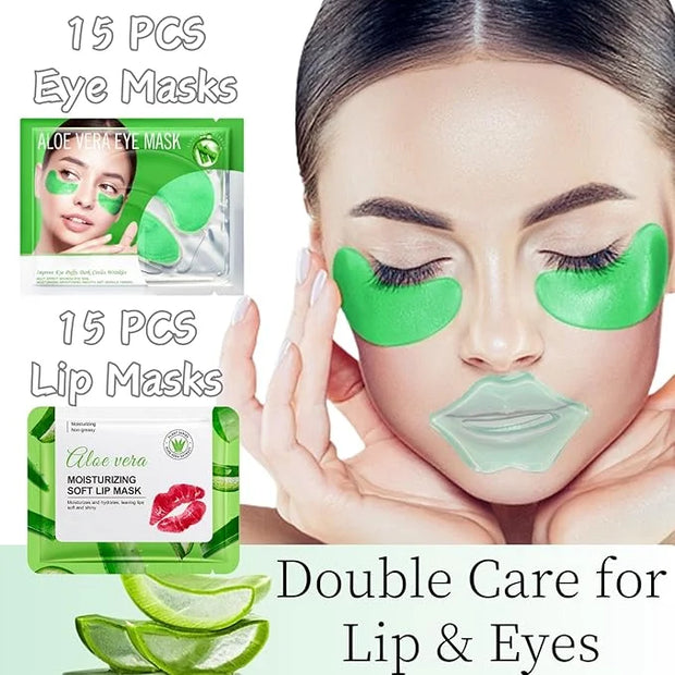 30 Pairs Lip Masks & Eye Mask - Aloe Vera Under Eye Patches for Women - Moisturizing Lip Mask for Women - Firming Eye Patc...