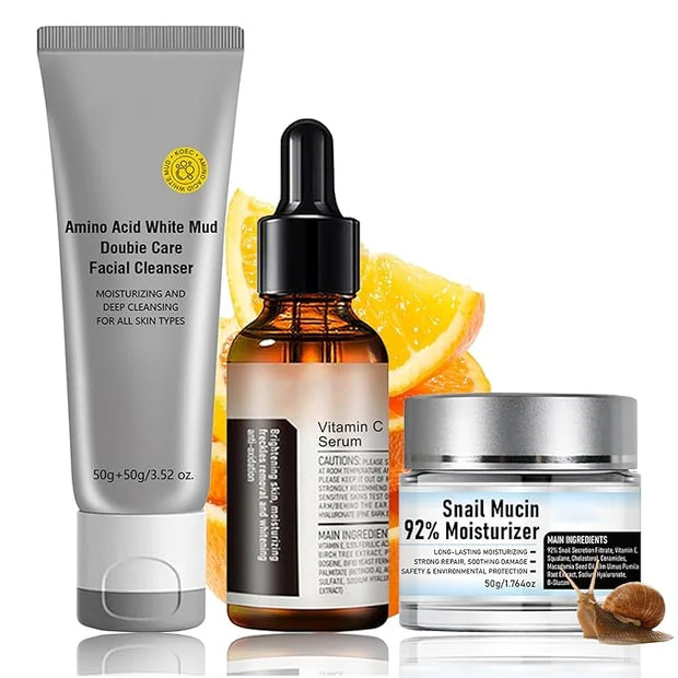 Travel Size Korean Skincare Set, Korean Skin Care Set with Vitamin C Facial Serum, Snail Mucin 92% Moisturizer, Amino Acid...