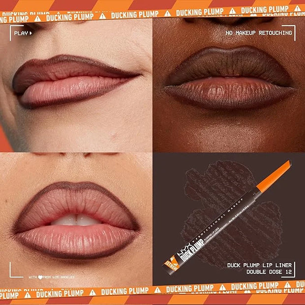 NYX PROFESSIONAL MAKEUP Duck Plump Plumping Lip Liner, Matte Pencil With Up To 10HR Wear, Double Dose (Dark Brown Lip Line...