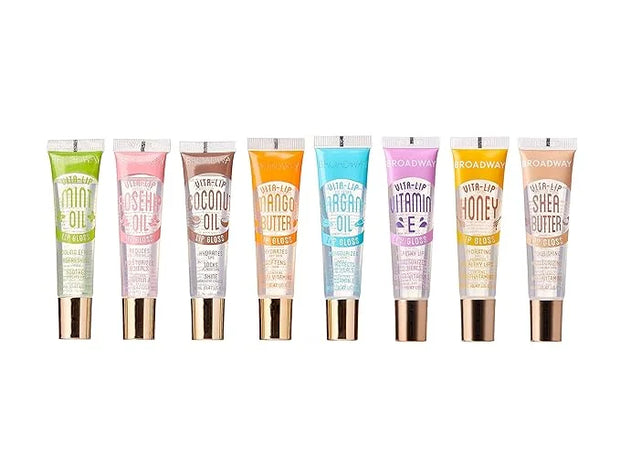 Ruby Kisses Broadway Vita-Lip Clear Lip Gloss (8 Pack), Ultra-Hydrating & Soothing Formula with Vitamins, High-Shine Non-S...
