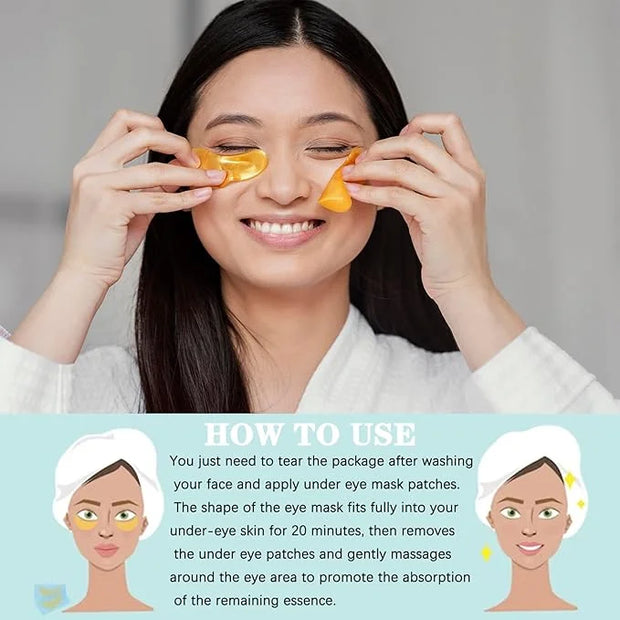 24K Gold Under Eye Patches, 100 Pairs Gold Collagen Under Eye Mask Skincare for Puffiness Eyes Dark Circles Treatments, Rr...