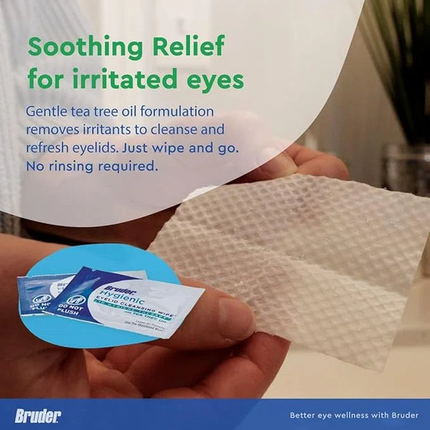 Hygienic Eyelid Cleansing Wipes with Tea Tree Oil l Relief from Demodex l Pre-Moistened, Rinse-Free Exfoliating Wipes Remo...