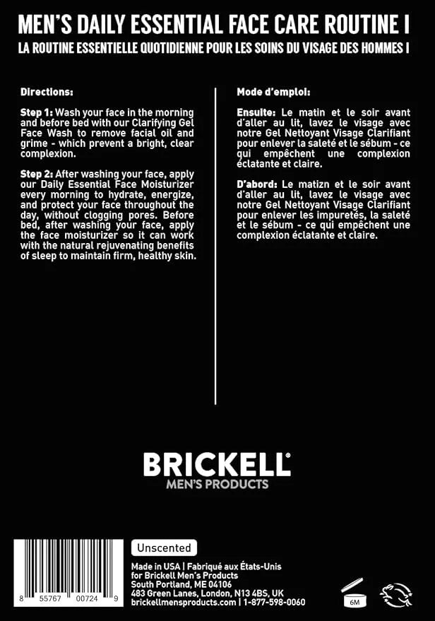 Brickell Men's Daily Essential Face Care Routine I, Gel Facial Cleanser Wash and Face Moisturizer Lotion, Natural and Orga...