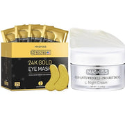 24K Gold Under Eye Patches (25 Pairs) & Q10 Anti-Wrinkle Night Cream, Pro-Retinol Face Moisturizer for Firming, Hydrating ...