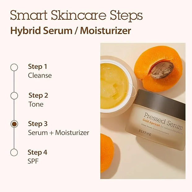 BLITHE Pressed Serum Glass Skin Korean Skincare 31.27% Apricot Extract & Niacinamide for Natural Glow, Hybride Serum & Moi...