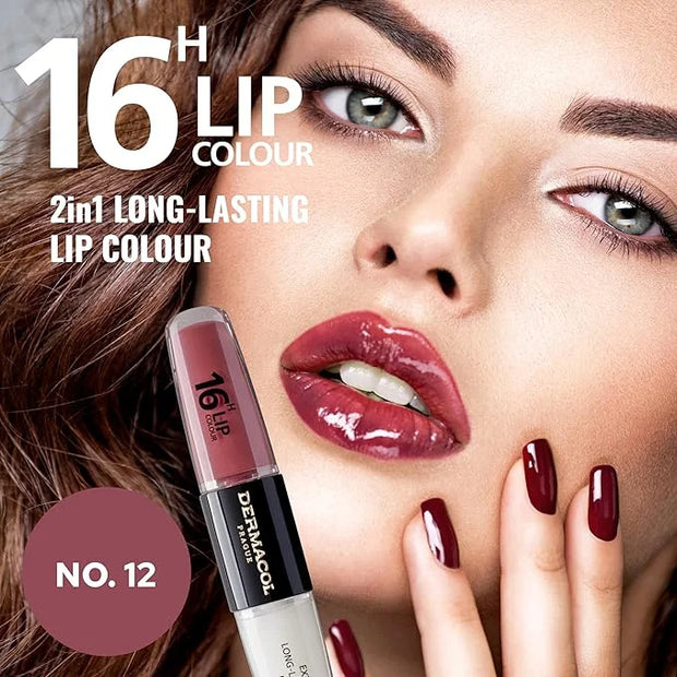 Dermacol NEW 16-Hour Lip Colour, Highly Pigmented Glossy Lip Stain, Two-Phase Lip Plumper Gloss, Kissproof Lip Makeup Prod...