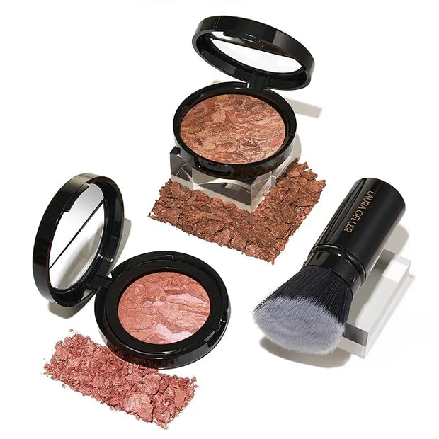 LAURA GELLER NEW YORK Blush-n-Glow Kit - Baked Balance-N-Glow Illuminating Powder Foundation, Deep + Retractable Kabuki Br...