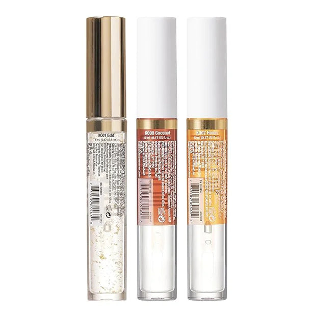 3 PACK Lip Oil Gloss, Hydrating Non-Sticky Lip Oil, 100% Natural Oil Clear Lip Gloss, Lightweight Lip Moisturizer (Gold & ...