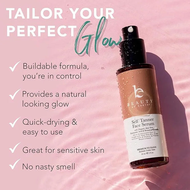 Face Tanner Serum - Medium to Dark Sunless Tanner for Face Sunless Tanner with Hyaluronic Acid - Self Tanner for Face Self...