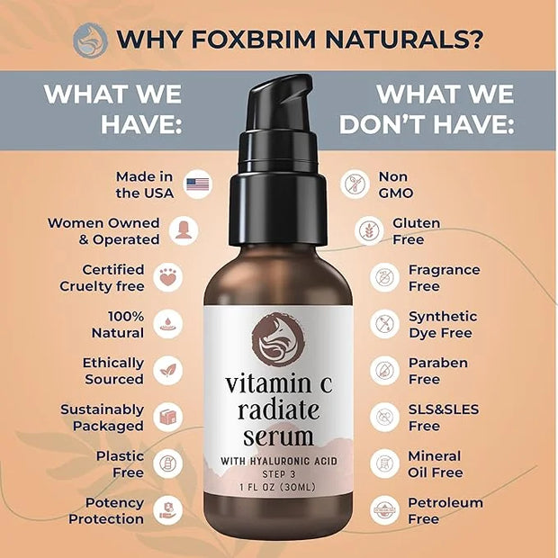 Vitamin C Face Serum - Anti Aging & Brightening Facial Serum - With Hyaluronic Acid Gotu Kola & Jojoba Oil - Natural & Org...