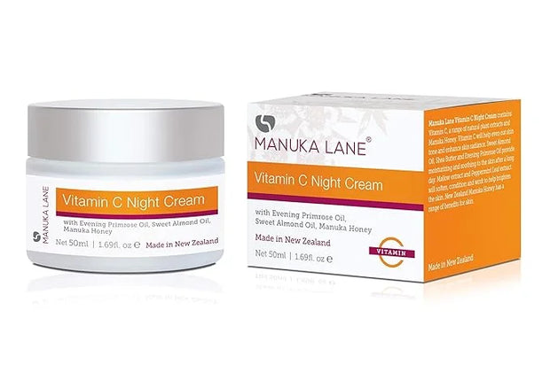 Vitamin C Night Cream for Face and Neck with Evening Primrose Oil, Manuka Honey & Sweet Almond Oil | Plant Based Formula |...