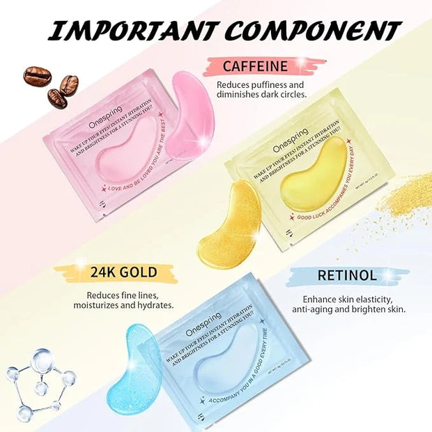 Eye Masks (24 Pairs) - Gifts for Her - Caffeine, 24K Gold and Retinol Under Eye Patches for Puffy Eyes, Dark Circles & Fin...