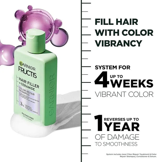 Garnier Fructis Hair Filler Color Repair Shampoo with Ceramide, Smoothing & Sulfate Free Shampoo for Colored, Bleached Hai...