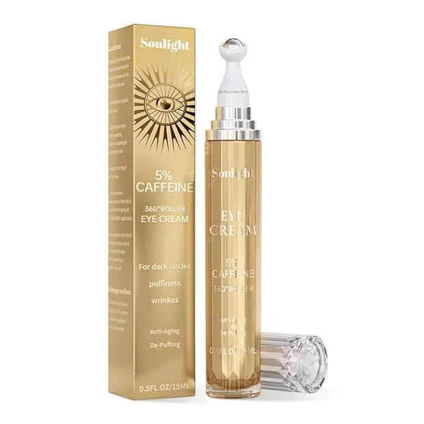 Soulight 5% Caffeine Eye Serum for Dark Circles, Puffiness & Wrinkles - Brightening Under Eyes Treatment with Hyaluronic A...