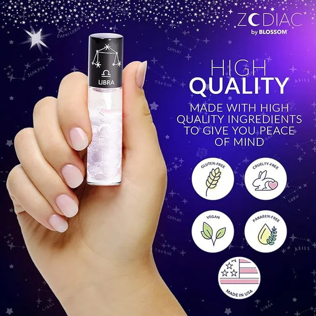 Blossom Zodiac Sign Vanilla Scented Moisturizng Roll On Lip Gloss with Crystals + pH Technology Color Charnging Shimmering...