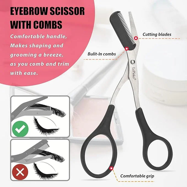 Eyebrow Trimmer Kit, 7 in 1 Eyebrow Scissors, Tweezer, Razor, Gromming Scissors Brush for Women Men, Gifts for Stocking St...
