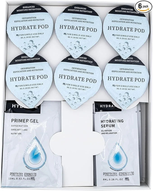Hydrate - Oxygen Facial CO2 Therapy, Home Facial, 6 Pods + 6 Primer Gel + 6 Serum After Treatment (New Formula Less Foam) ...