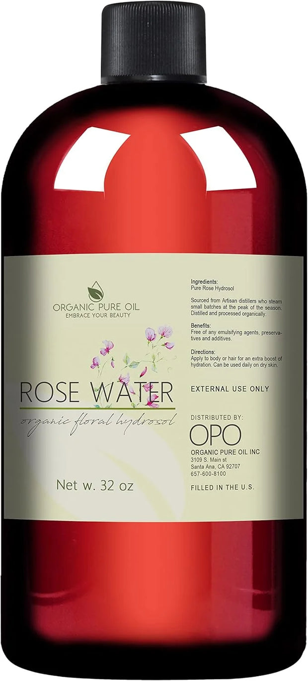 32 oz Rose Hydrosol Water – 100% Pure Rosewater Spray Mist Bulk – Hydrating Face Toner Rose Water for Skin and Hair Linen ...