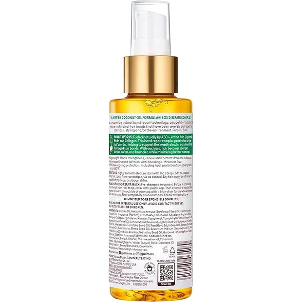 Palmer's Amino Bonding Complex Hair Oil, Healing Treatment with Coconut Oil & Vitamin E, Heat Protectant, Anti Frizz, Adds...