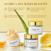 ANAI RUI Face Mask Gift Set, Turmeric Clay Mask - Green Tea Clay Mask - Dead Sea Minerals Mud Mask, Spa Facial Mask Set, F...