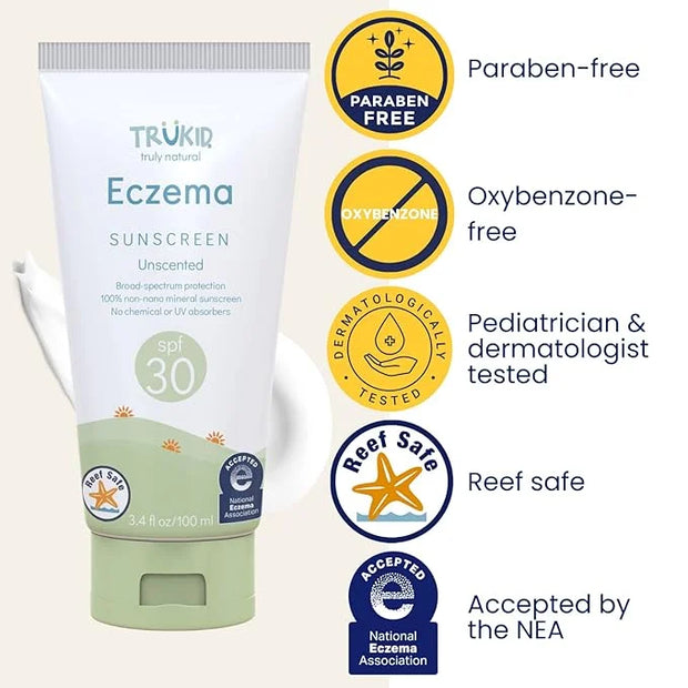 TruKid Eczema SPF30 Face Sunscreen Unscented 3.4oz Baby Sunscreen, Natural Ingredients Kids Sunscreen, Reef-Friendly Trave...