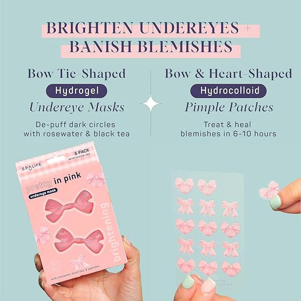 SpaLife PRETTY IN PINK UNDEREYE MASK & PIMPLE PATCH DUO – Hydrogel Undereye Patches for Dark Circles, Puffy Eyes – Hydroco...