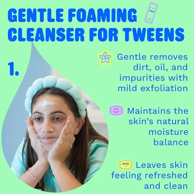 Skincare Start Young Bundle Gift Set | 3-Step Gentle Skin Care Routine for Tweens | Alcohol-Free & Safe | Includes Squeaky...
