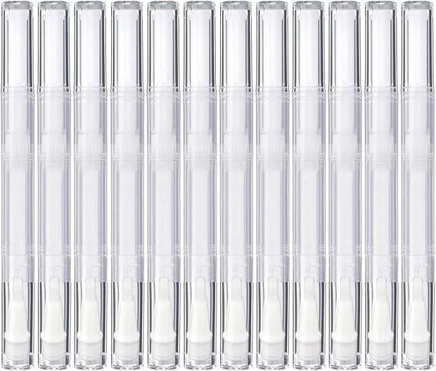 12 Pack 3 ml Transparent Twist Pens, Empty Nail Oil Pen with Brush Tip, Cosmetic Lip Gloss Container Applicators Eyelash G...