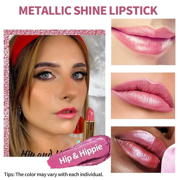 Oulac Metallic Pink Lipstick Set 3PCS High Impact Lipcolor with Moisturizing Formula, Vegan Beauty, Full-Coverage Lip Colo...
