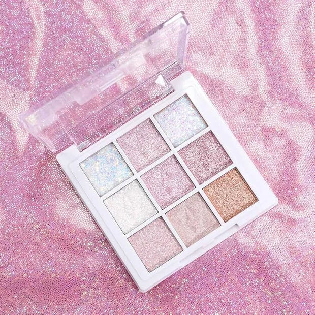 Eye Shadow Palette Makeup,Pink White Purple Glitter Shimmer Sparkle Warm Pastel 9 Colors Eye Shadow Palette,Nude White Cre...