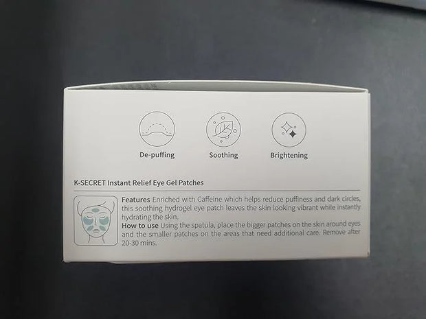 KSECRET Instant Relief Eye Gel Patches, 102g/3.45oz. 60pcs (15 full pairs) with CAFFEINE | Korean Skincare | Under Eye Coo...