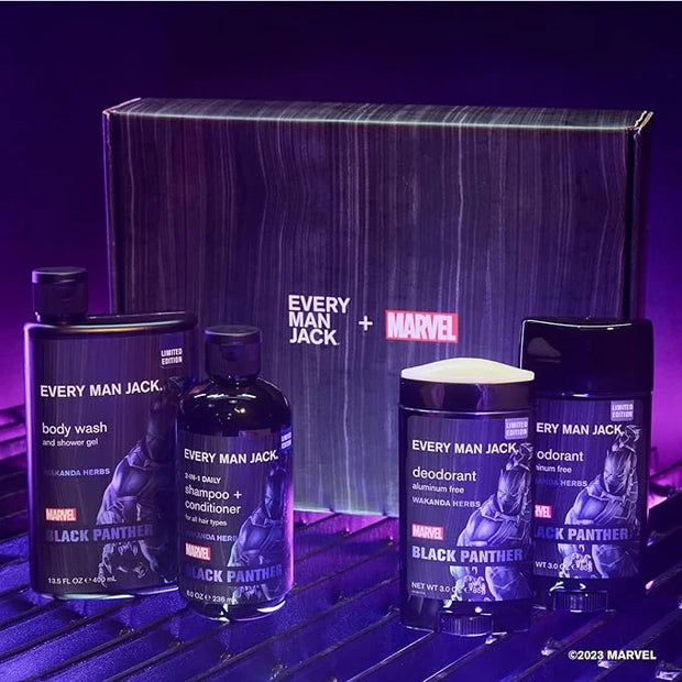 Every Man Jack Black Panther Body Set - Perfect for Every Guy & Marvel-Lover - Bath and Body Marvel Gift Set with Clean In...
