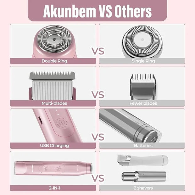 2 in 1 Women Electric Shaver Dual Head Bikini Trimmer for Women IPX7 Waterproof Wet & Dry Use Body Hair Trimmer and Facial...