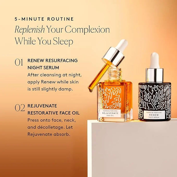 Naked & Thriving The Night Set | Renew Resurfacing Night Serum (30 mL) + Rejuvenate Restorative Face Oil (35 mL) with Hyal...