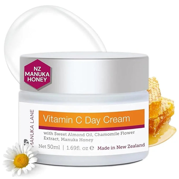 Vitamin C Day Cream for Face and Neck with Chamomile Flower Extract, Manuka Honey & Sweet Almond Oil | Plant Based Formula...