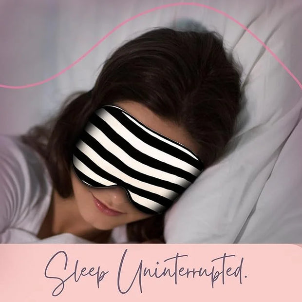 CELESTIAL SILK Mulberry Silk Sleep Eye Mask with Adjustable Elastic Strap (Adjustable, Black/White Stripe) - Product Image