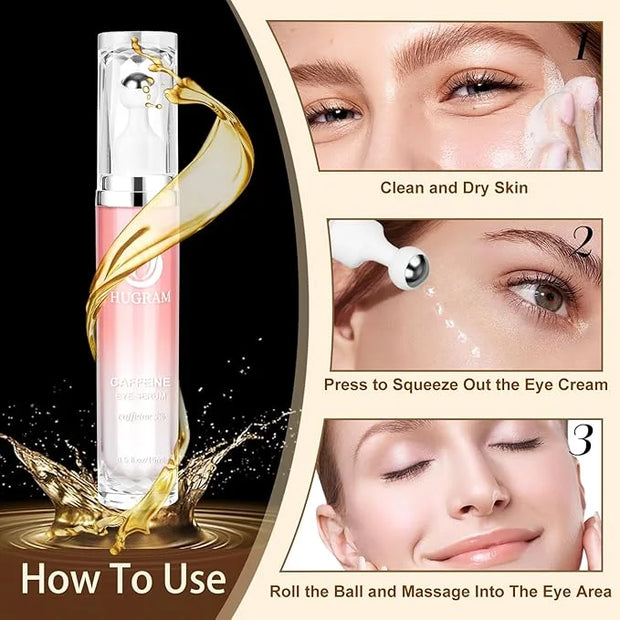 5% Caffeine Eye Serum, Eye Cream with 360°Massage Ball for Dark Circles and Puffiness, Fine Lines and Under Eye Bags, 0.5 ...