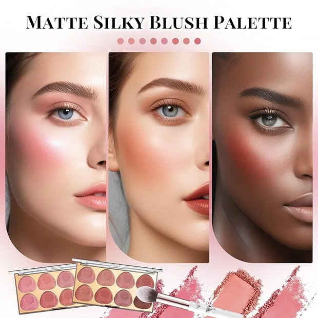 8 Colors Blush Palette, Smooth Blendable Powder Blush, Buildable Facial Cheek Blusher, Matte Blush Palette Makeup For Wome...